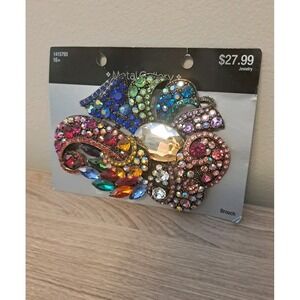 Vintage Rhinestone ART DECO Brooch PIN Jewelry Metal Gallery Colorful NWT!